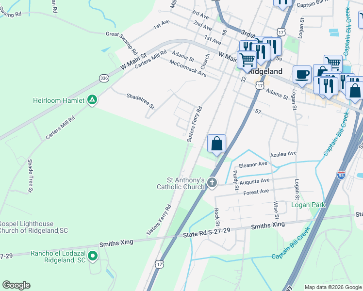 map of restaurants, bars, coffee shops, grocery stores, and more near 409 Dolphin Drive in Ridgeland