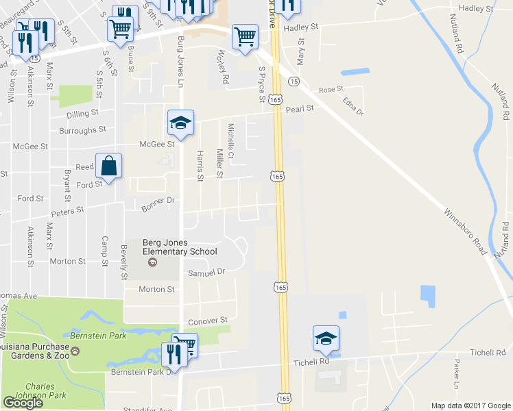 map of restaurants, bars, coffee shops, grocery stores, and more near 741 Deloach St in Monroe