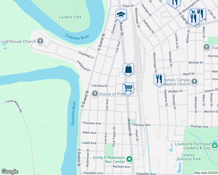 map of restaurants, bars, coffee shops, grocery stores, and more near 2804 Dick Taylor St in Monroe