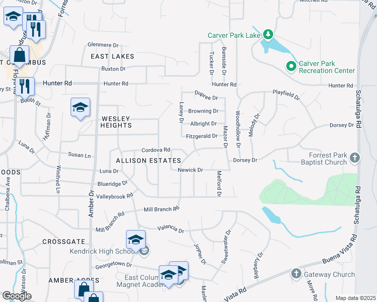 map of restaurants, bars, coffee shops, grocery stores, and more near 6291 Mill Branch Road in Columbus
