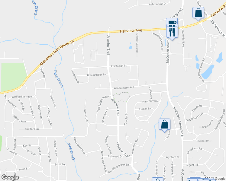 map of restaurants, bars, coffee shops, grocery stores, and more near 1751 Windermere Avenue in Prattville