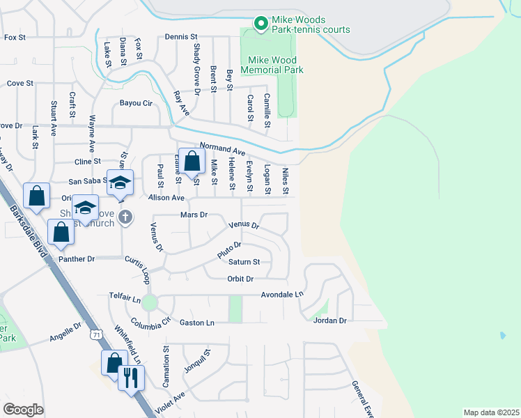 map of restaurants, bars, coffee shops, grocery stores, and more near 2007 Solar Lane in Bossier City