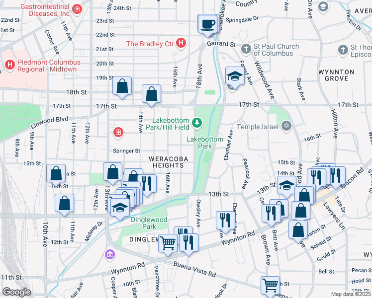 map of restaurants, bars, coffee shops, grocery stores, and more near 1518 17th Avenue in Columbus