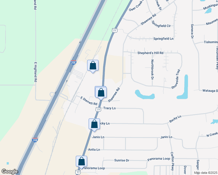 map of restaurants, bars, coffee shops, grocery stores, and more near 3650 North Highway 77 in Waxahachie