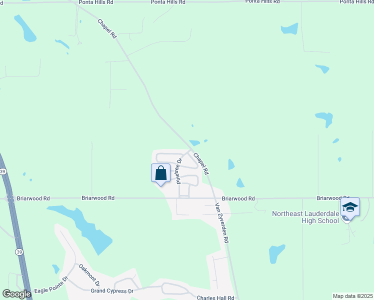map of restaurants, bars, coffee shops, grocery stores, and more near 383 Briarwood Road in Meridian