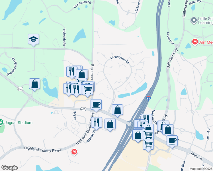 map of restaurants, bars, coffee shops, grocery stores, and more near 200 Woodgreen Drive in Madison
