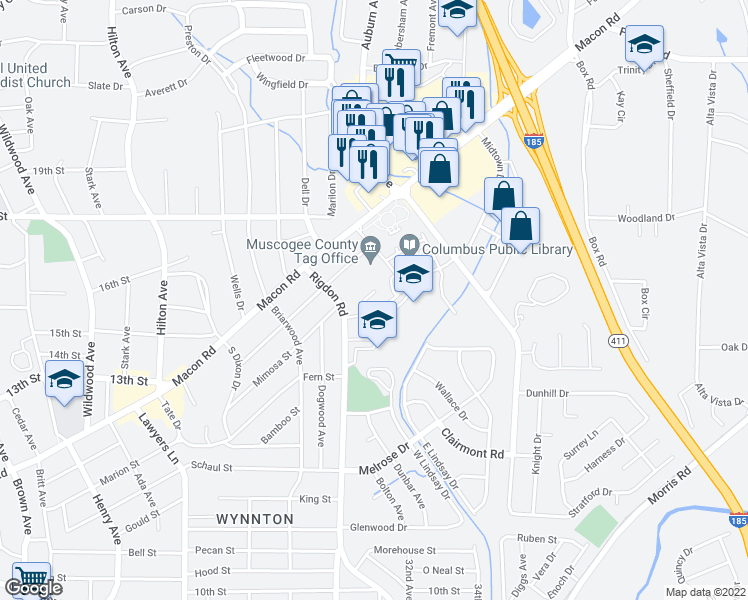 map of restaurants, bars, coffee shops, grocery stores, and more near 1358 Rigdon Road in Columbus