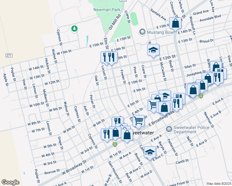 map of restaurants, bars, coffee shops, grocery stores, and more near 524 Locust Street in Sweetwater
