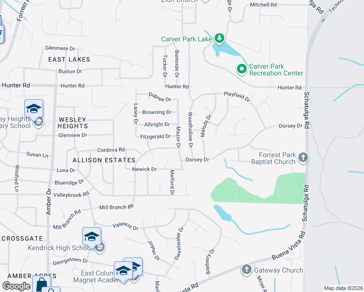 map of restaurants, bars, coffee shops, grocery stores, and more near 1542 Mazor Drive in Columbus