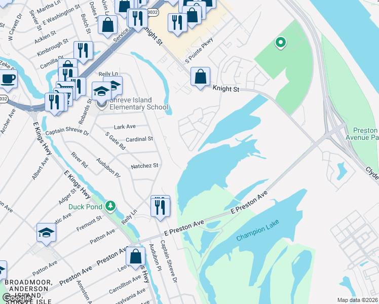 map of restaurants, bars, coffee shops, grocery stores, and more near 1016 Quail Creek Road in Shreveport
