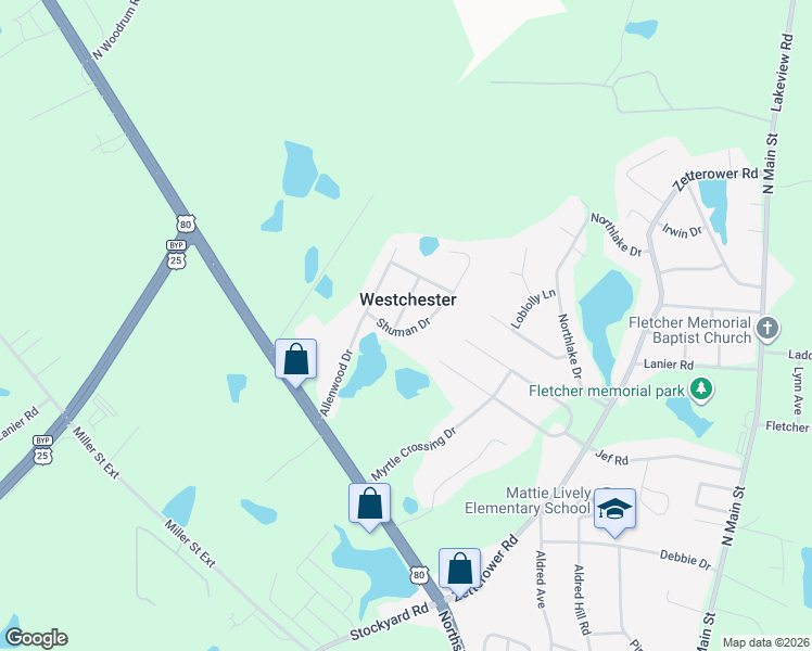 map of restaurants, bars, coffee shops, grocery stores, and more near 207 Shuman Drive in Statesboro