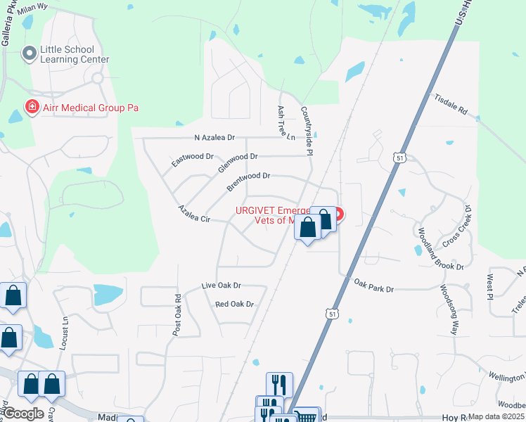 map of restaurants, bars, coffee shops, grocery stores, and more near 52 Camellia Lane in Madison