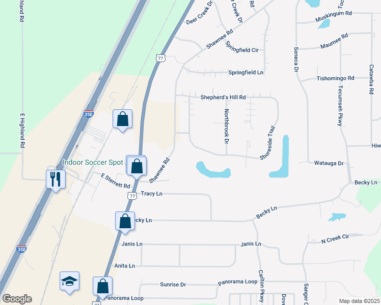 map of restaurants, bars, coffee shops, grocery stores, and more near 96 Springfield Lakes Drive in Waxahachie
