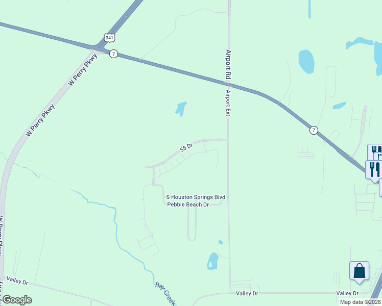 map of restaurants, bars, coffee shops, grocery stores, and more near 2603 Quail Ridge Lane in Perry