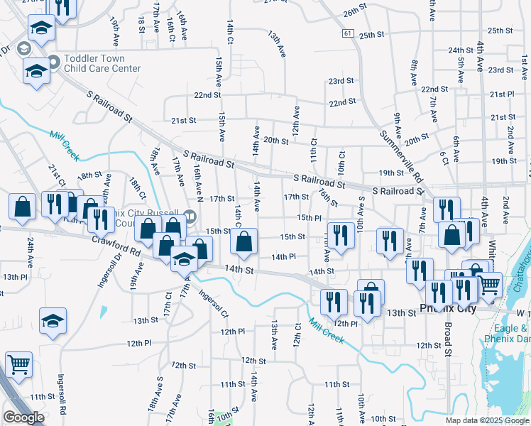 map of restaurants, bars, coffee shops, grocery stores, and more near 1613 14th Avenue in Phenix City