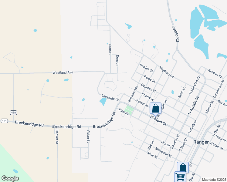 map of restaurants, bars, coffee shops, grocery stores, and more near 28 Oaklane in Ranger
