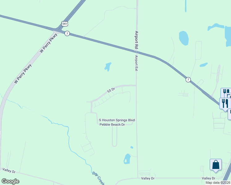 map of restaurants, bars, coffee shops, grocery stores, and more near 2603 Quail Ridge Lane in Perry