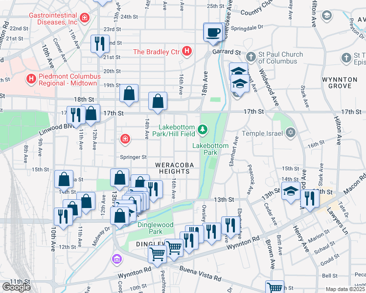 map of restaurants, bars, coffee shops, grocery stores, and more near 1541 17th Avenue in Columbus