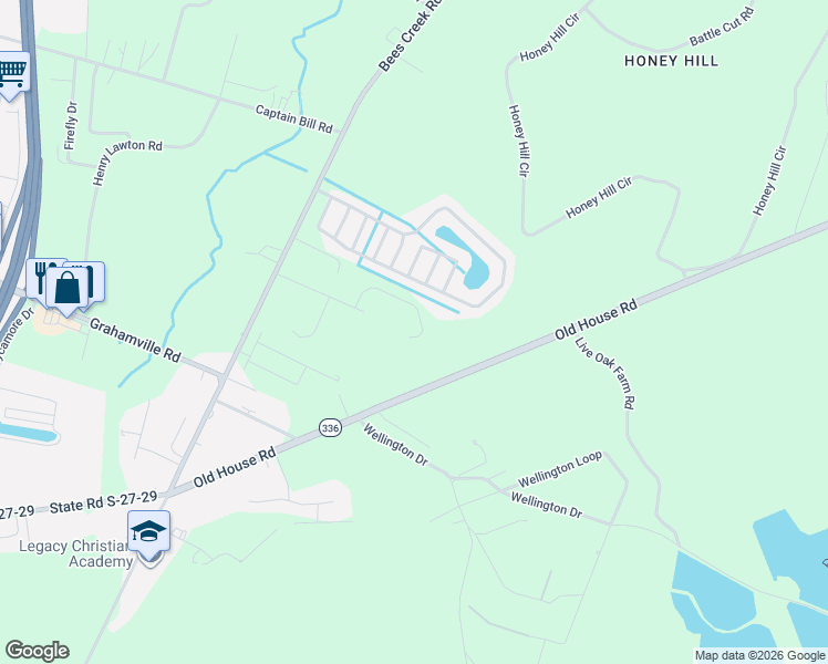 map of restaurants, bars, coffee shops, grocery stores, and more near 727 Old House Road in Ridgeland