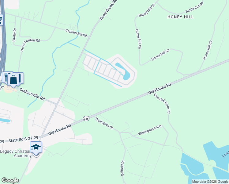 map of restaurants, bars, coffee shops, grocery stores, and more near 727 Old House Road in Ridgeland