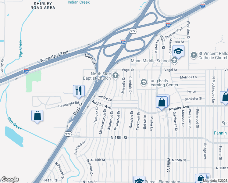 map of restaurants, bars, coffee shops, grocery stores, and more near 2357 Meadowbrook Drive in Abilene