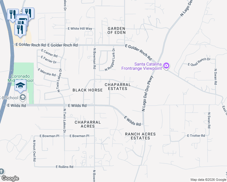 map of restaurants, bars, coffee shops, grocery stores, and more near 4011 East Appleton Place in Tucson