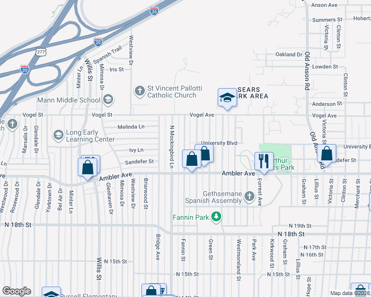 map of restaurants, bars, coffee shops, grocery stores, and more near 2350 Burger Street in Abilene