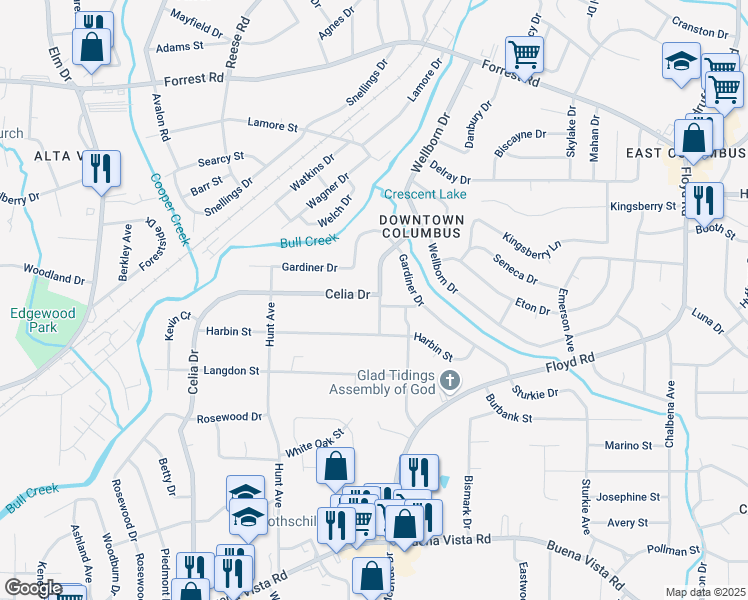map of restaurants, bars, coffee shops, grocery stores, and more near 1537 Edgechester Avenue in Columbus