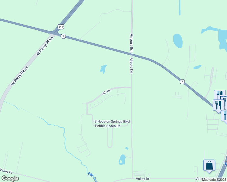 map of restaurants, bars, coffee shops, grocery stores, and more near 2603 Quail Ridge Lane in Perry