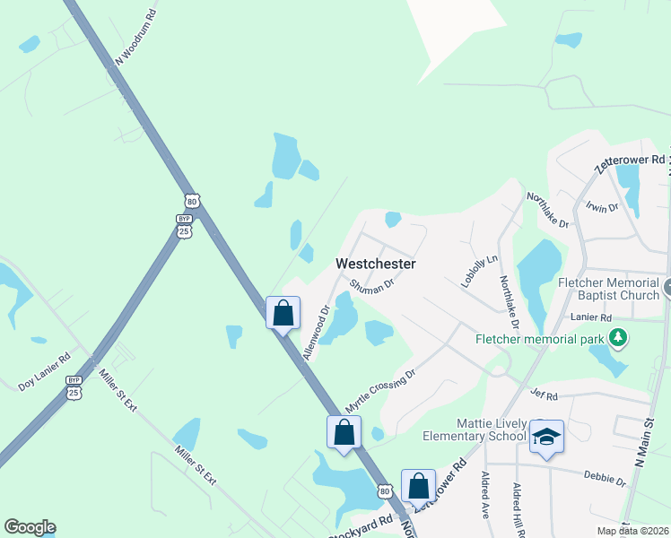 map of restaurants, bars, coffee shops, grocery stores, and more near 219 Allenwood Drive in Statesboro