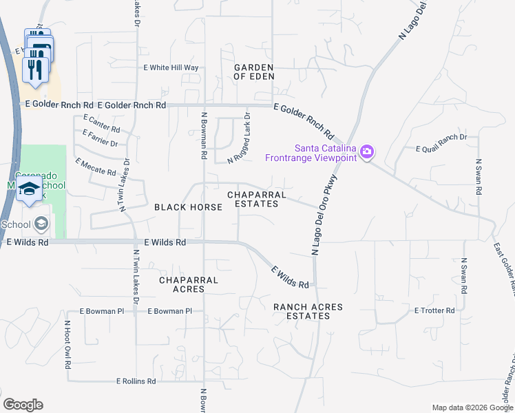 map of restaurants, bars, coffee shops, grocery stores, and more near 4011 East Appleton Place in Tucson