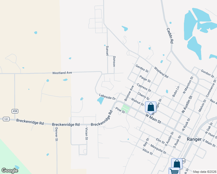 map of restaurants, bars, coffee shops, grocery stores, and more near 28 Oaklane in Ranger