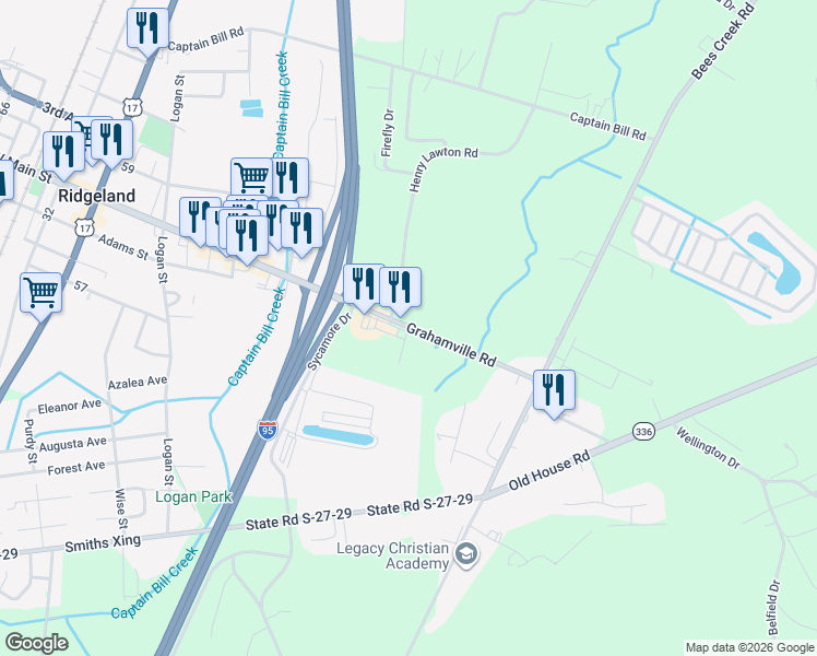 map of restaurants, bars, coffee shops, grocery stores, and more near Kelmont Dr in Ridgeland