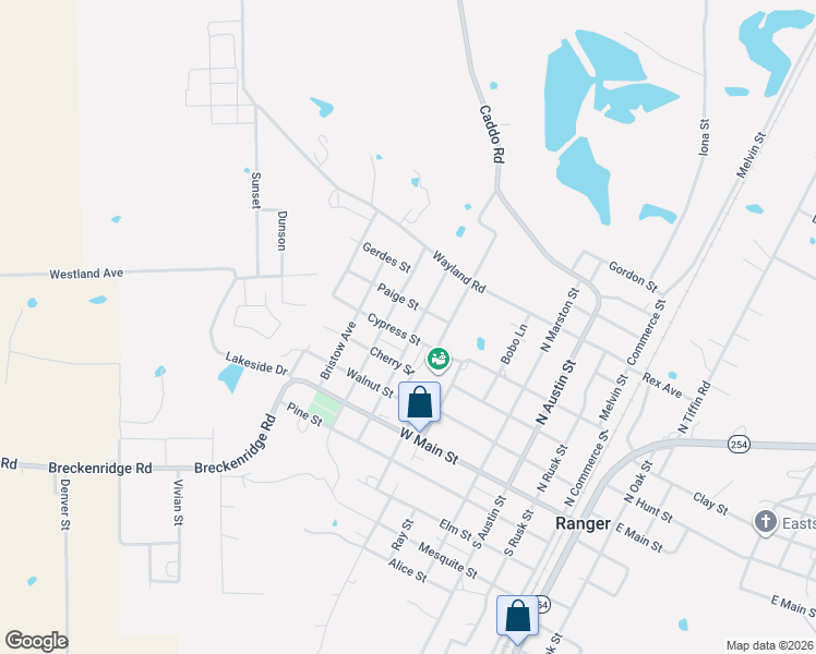 map of restaurants, bars, coffee shops, grocery stores, and more near 714 Cypress Street in Ranger