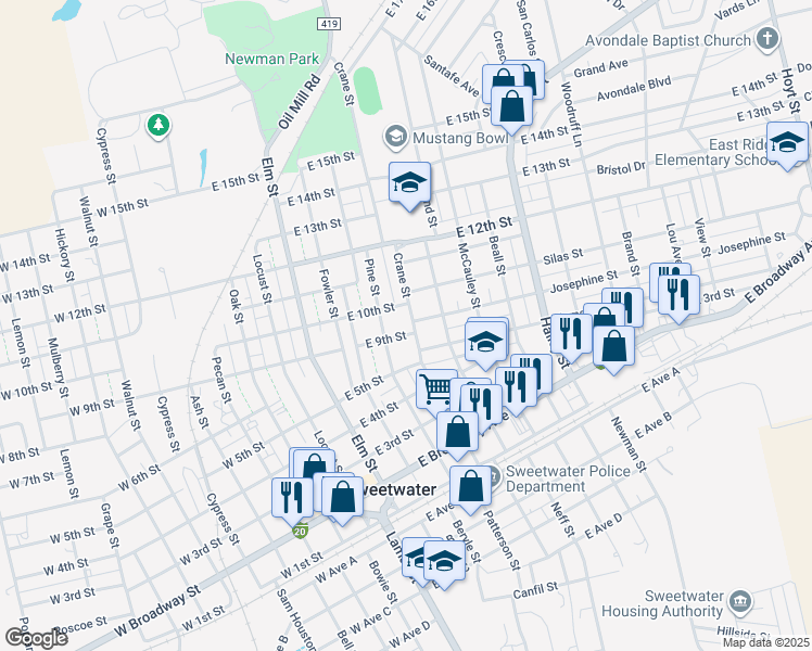 map of restaurants, bars, coffee shops, grocery stores, and more near 903 Crane Street in Sweetwater