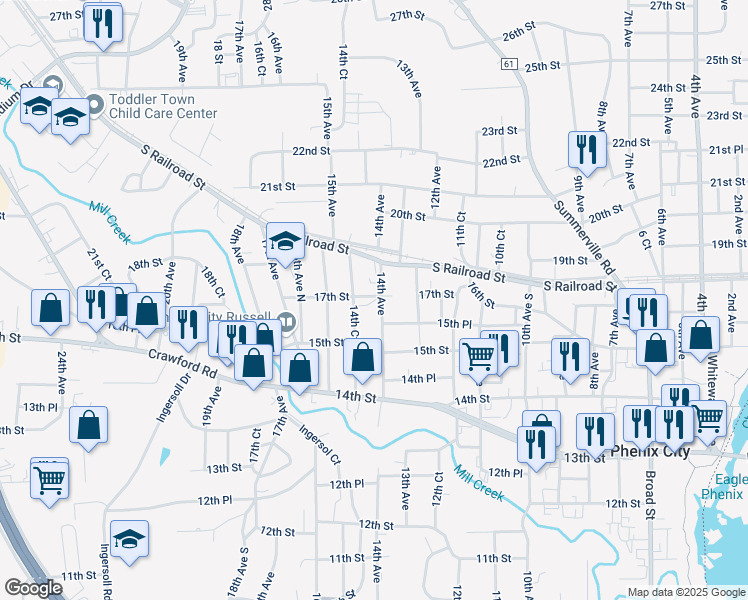 map of restaurants, bars, coffee shops, grocery stores, and more near 1613 14th Avenue in Phenix City