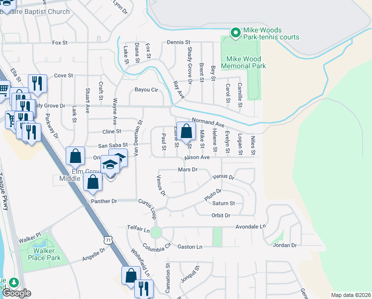 map of restaurants, bars, coffee shops, grocery stores, and more near 4224 Kenny St in Bossier City