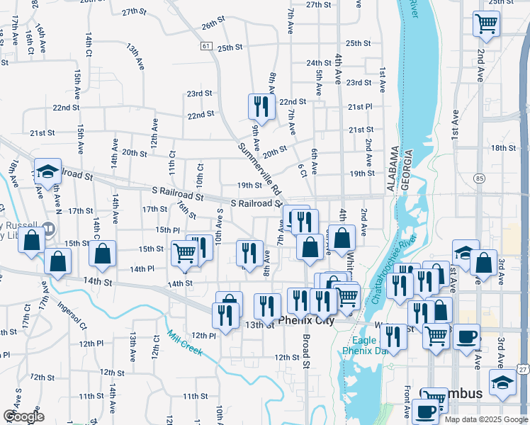 map of restaurants, bars, coffee shops, grocery stores, and more near 800 17th Street in Phenix City