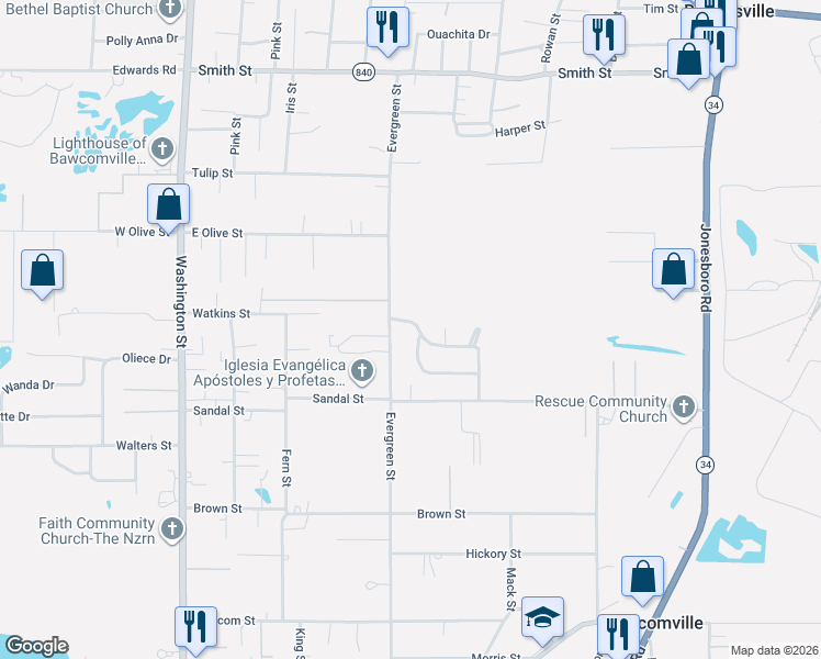 map of restaurants, bars, coffee shops, grocery stores, and more near 198 Rosewood St in West Monroe