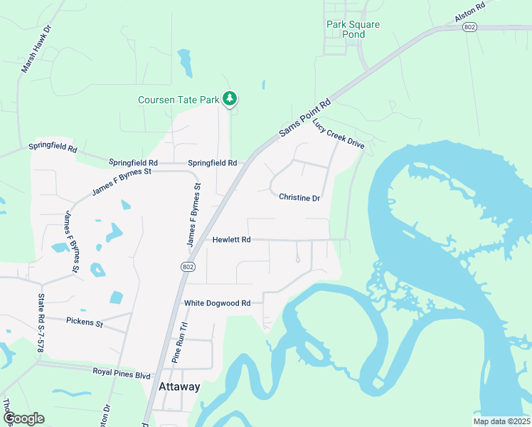 map of restaurants, bars, coffee shops, grocery stores, and more near 25 Braeburn Lane in Beaufort