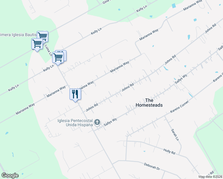 map of restaurants, bars, coffee shops, grocery stores, and more near 8821 Johns Road in Alvarado