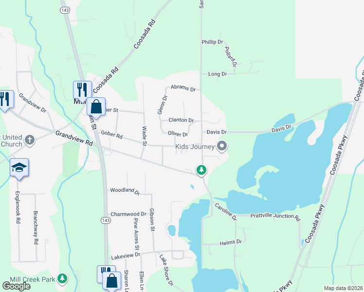 map of restaurants, bars, coffee shops, grocery stores, and more near 4113 Gober Road in Millbrook