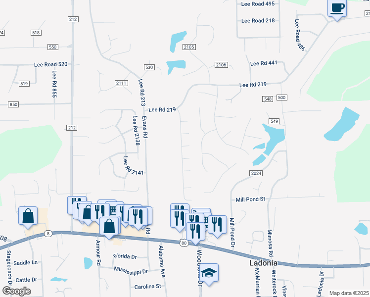 map of restaurants, bars, coffee shops, grocery stores, and more near 10 Lee Road 2173 in Phenix City