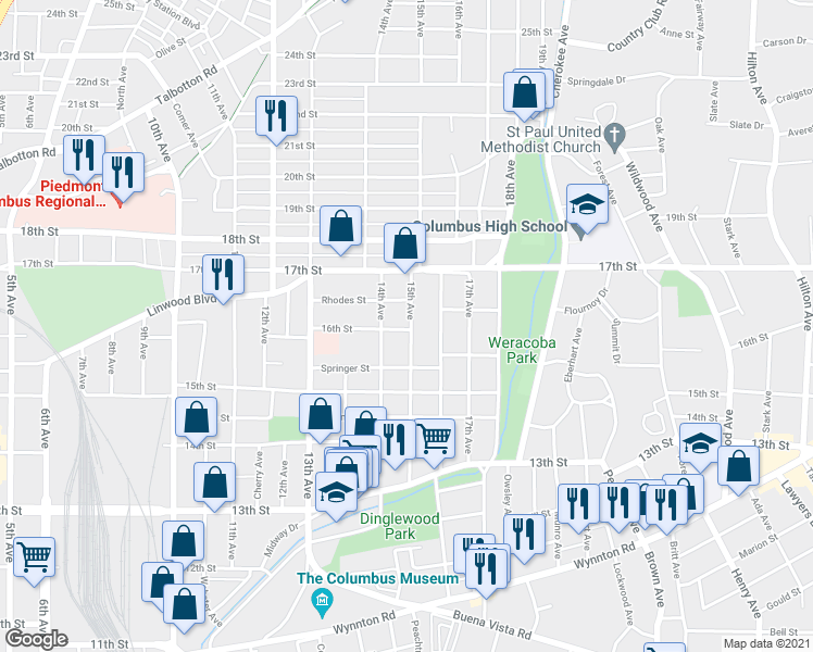 map of restaurants, bars, coffee shops, grocery stores, and more near 1603 15th Avenue in Columbus
