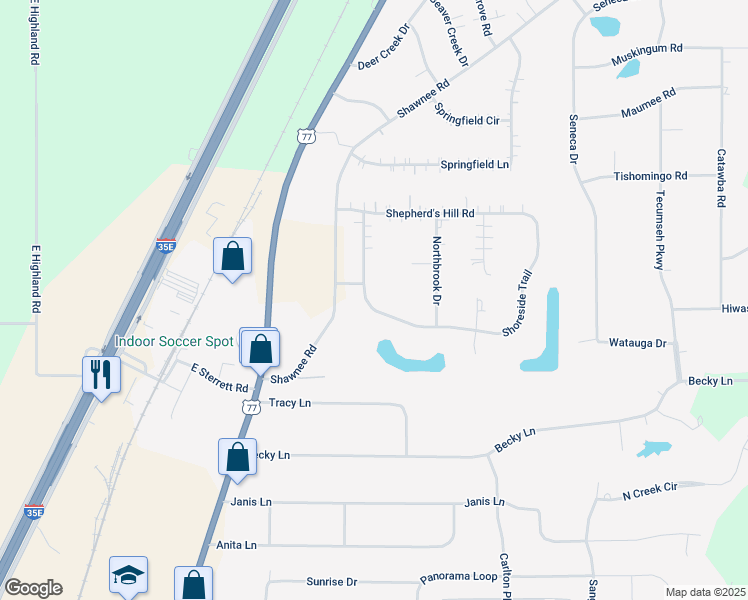 map of restaurants, bars, coffee shops, grocery stores, and more near 96 Springfield Lakes Drive in Waxahachie