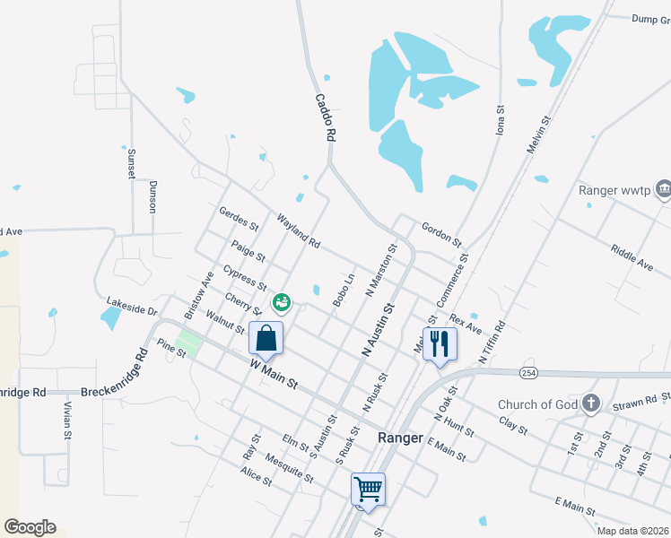 map of restaurants, bars, coffee shops, grocery stores, and more near 433 Wayland Road in Ranger