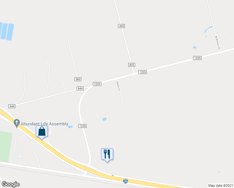 map of restaurants, bars, coffee shops, grocery stores, and more near 158 Davis Lane in Merkel