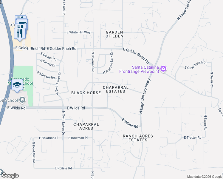map of restaurants, bars, coffee shops, grocery stores, and more near 4011 East Appleton Place in Tucson