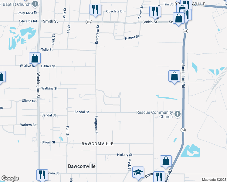 map of restaurants, bars, coffee shops, grocery stores, and more near 105 Barlow Circle in West Monroe