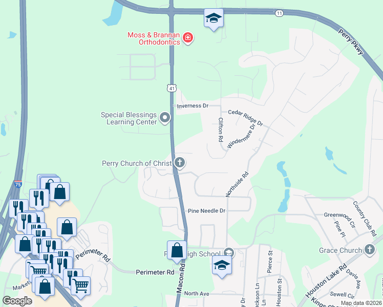 map of restaurants, bars, coffee shops, grocery stores, and more near 200 Bristol Street in Perry